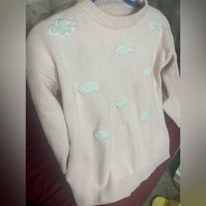 Pink Cloud Embroidered Sweater